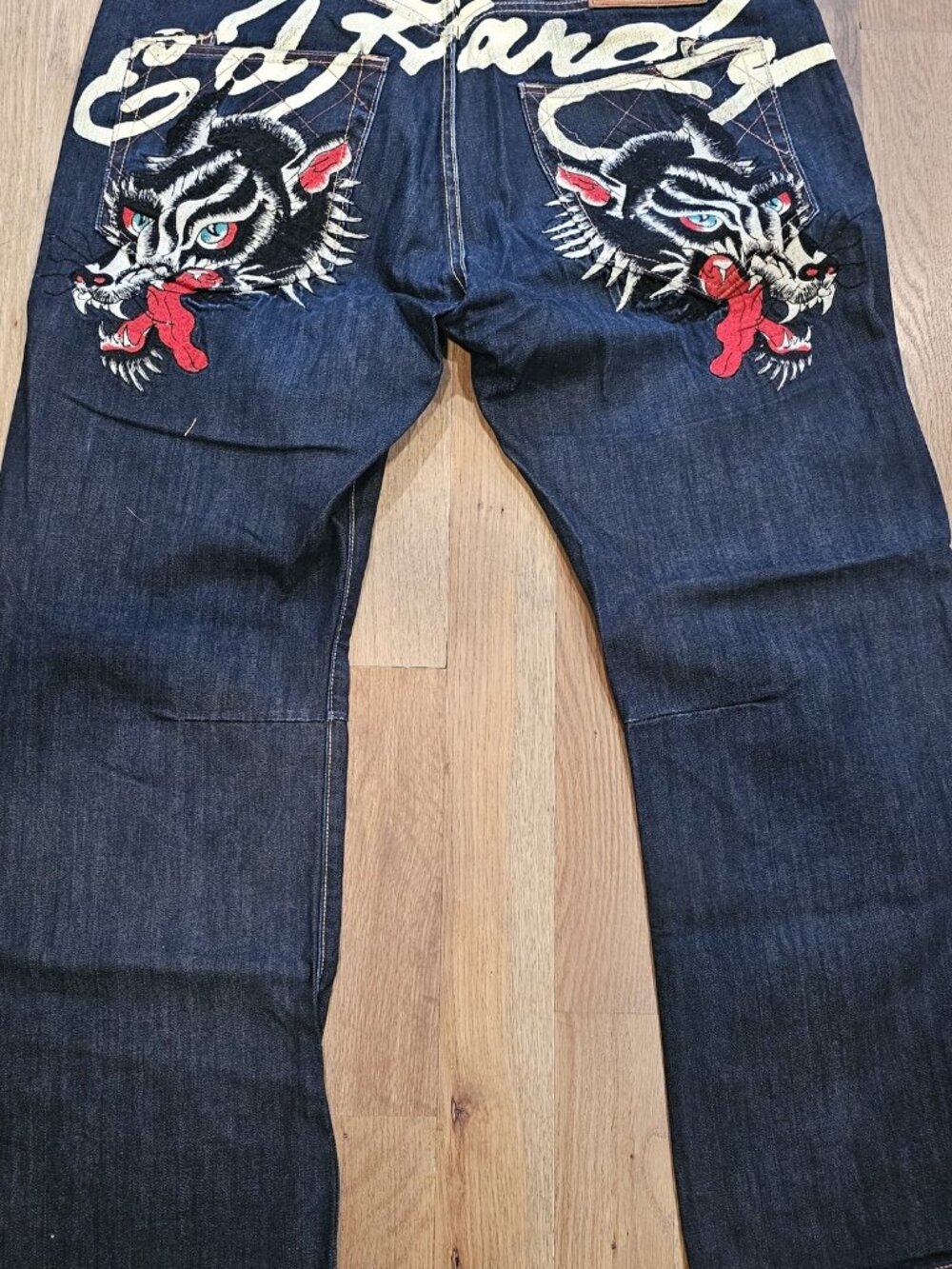 Ed Hardy Mens 40x32 Denim Jeans Embroidered Tiger Y2K